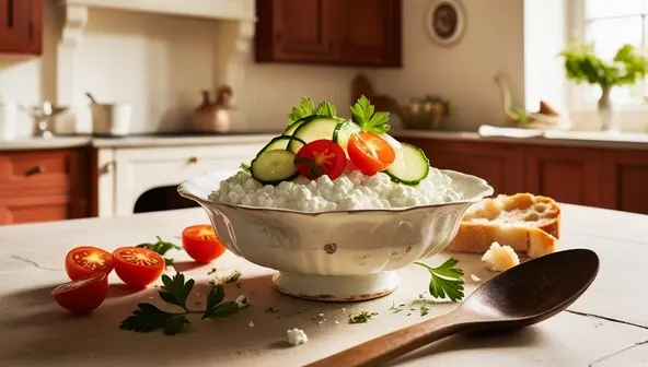 Cottage Cheese with Cucumber and Cherry Tomatoes