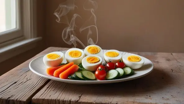 Hard-Boiled Eggs with Sliced Veggies