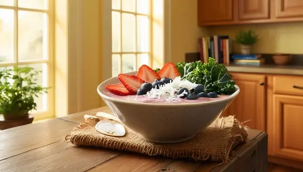 Smoothie Bowl with Unsweetened Almond Milk and Kale